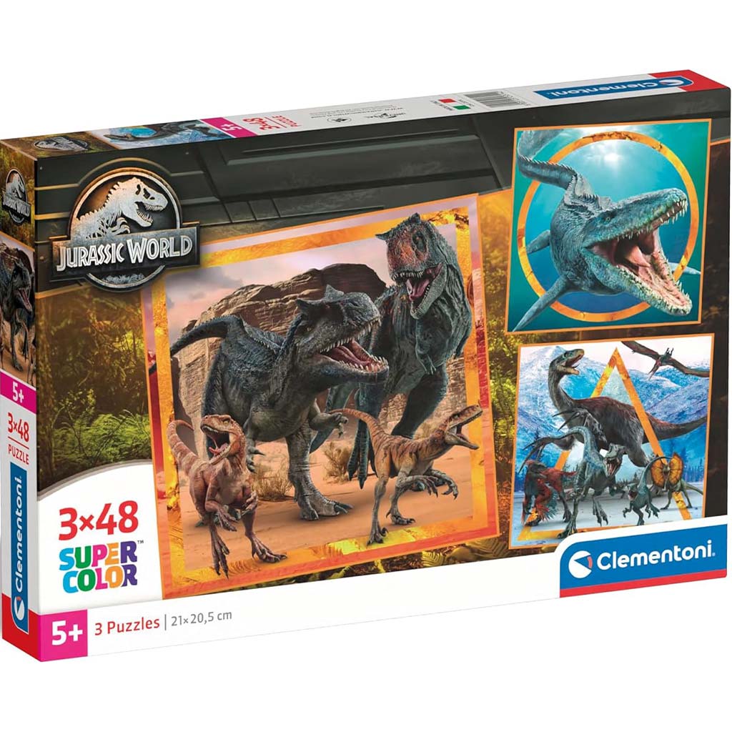 Jurassic World 3x48 Stück Supercolor Puzzle - Clementoni kép 1