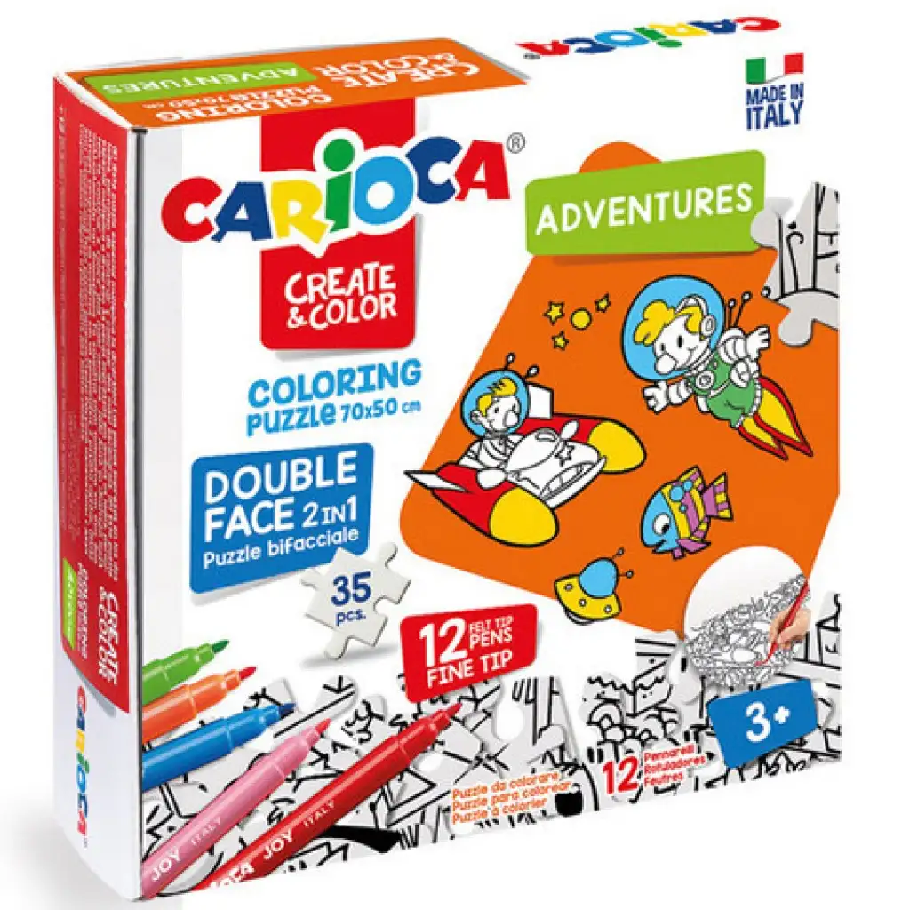 Kalandok színezhető kétoldalú puzzle 12db filctollal - Carioca kép 1