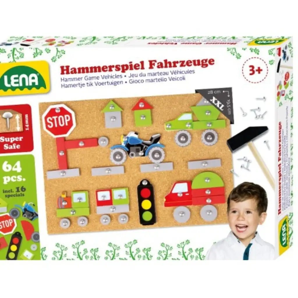 LENA: Hammer-Spielset mit Korktafel, 64-teilig - Fahrzeuge und Verkehr