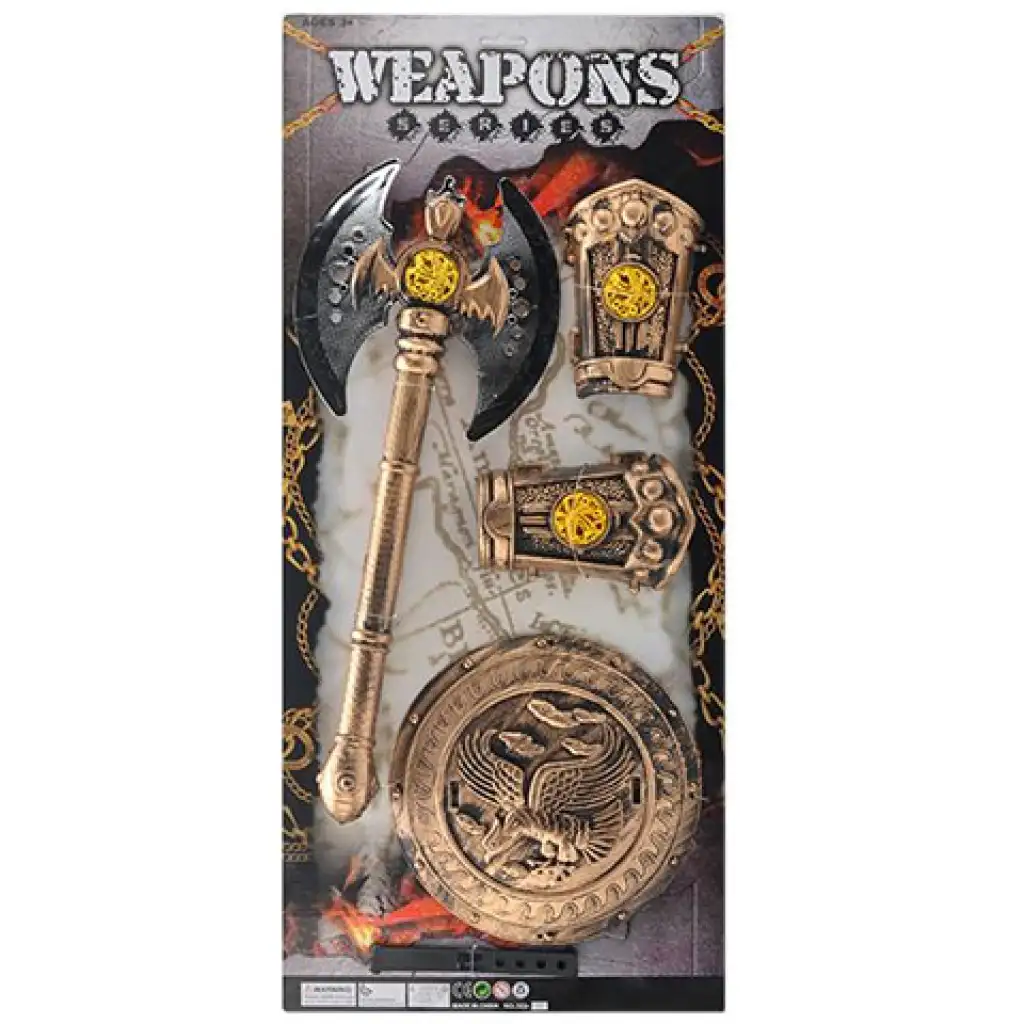 Mittelalterliches Schwert mit Schild und Handschutz, 4-teiliges Set