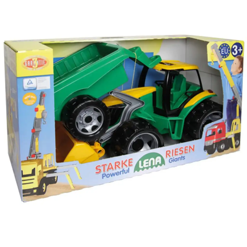 LENA: Riesentraktor mit Frontlader und Anhänger grün/gelb 108cm kép 2