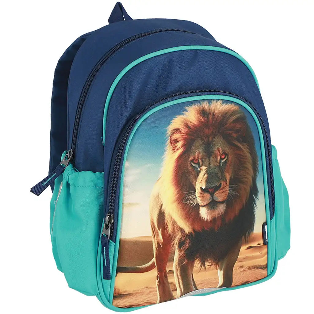 Spirit: Löwenmuster blauer abgerundeter Schulranzen, Rucksack 24x13x31cm