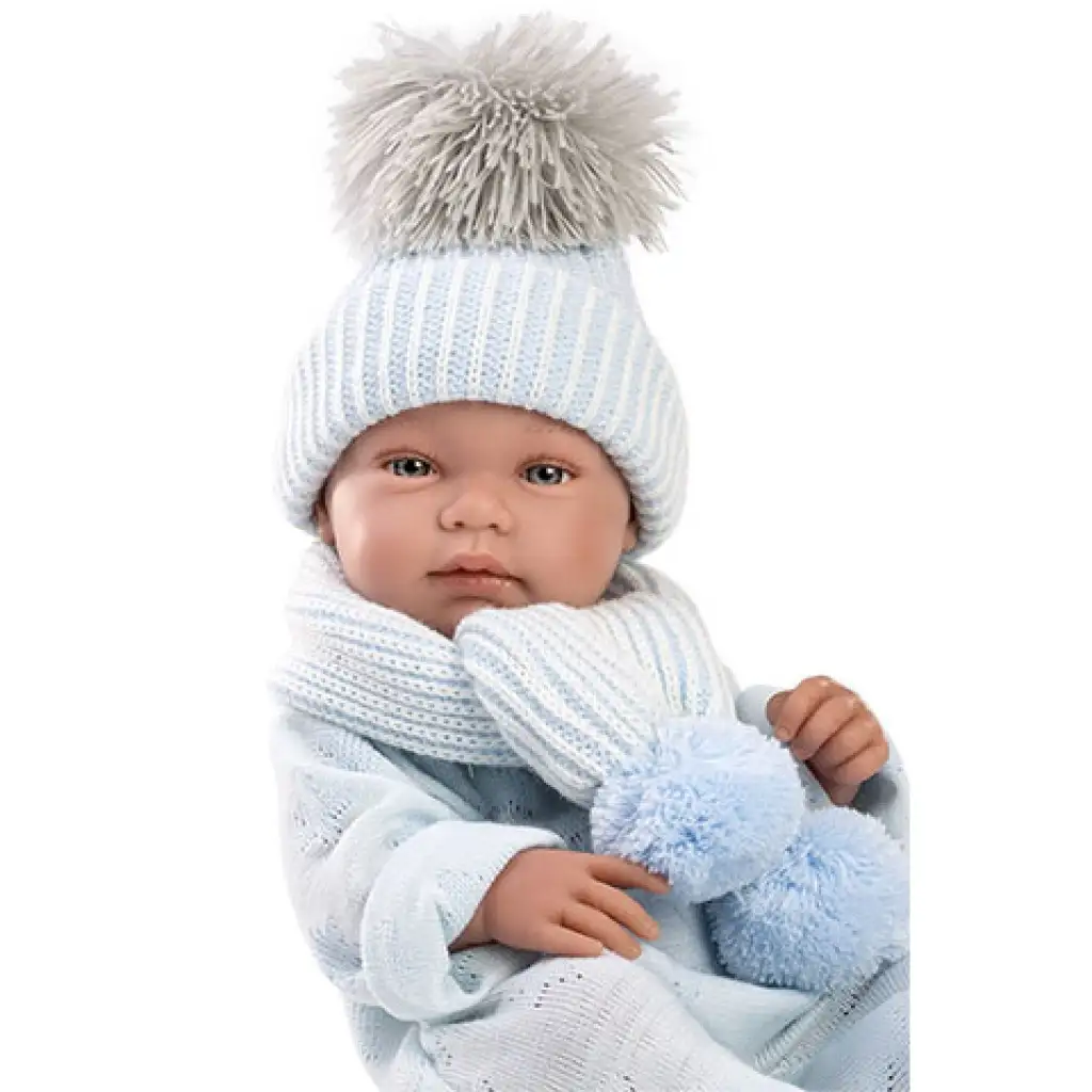 Llorens: Tino 43 cm großer neugeborener Junge mit blauer Babydecke, Schnuller und 3 verschiedenen Kleidungsstücken kép 4