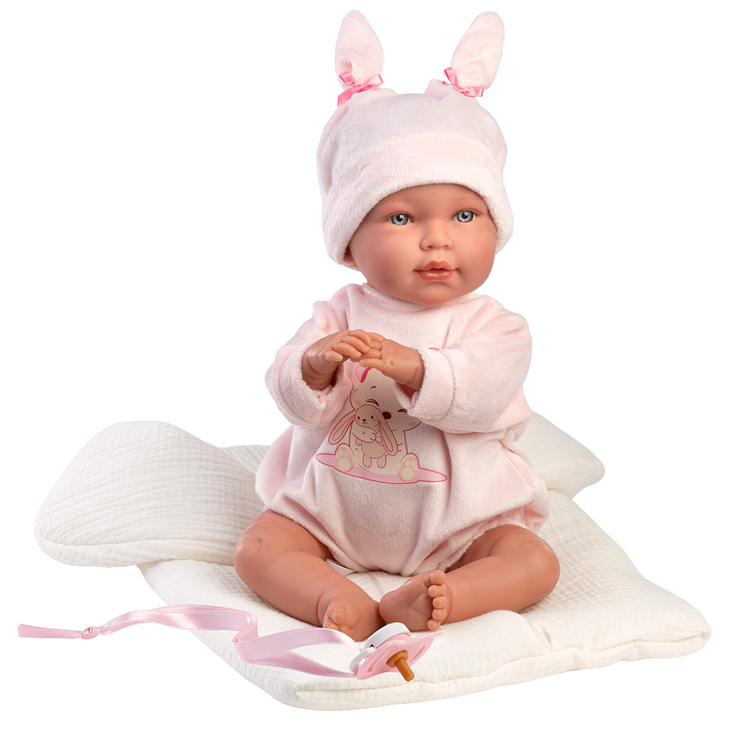 Llorens: Abril, 42 cm große weinende Babypuppe mit Hasenohrenmütze und Schlafsack kép 2