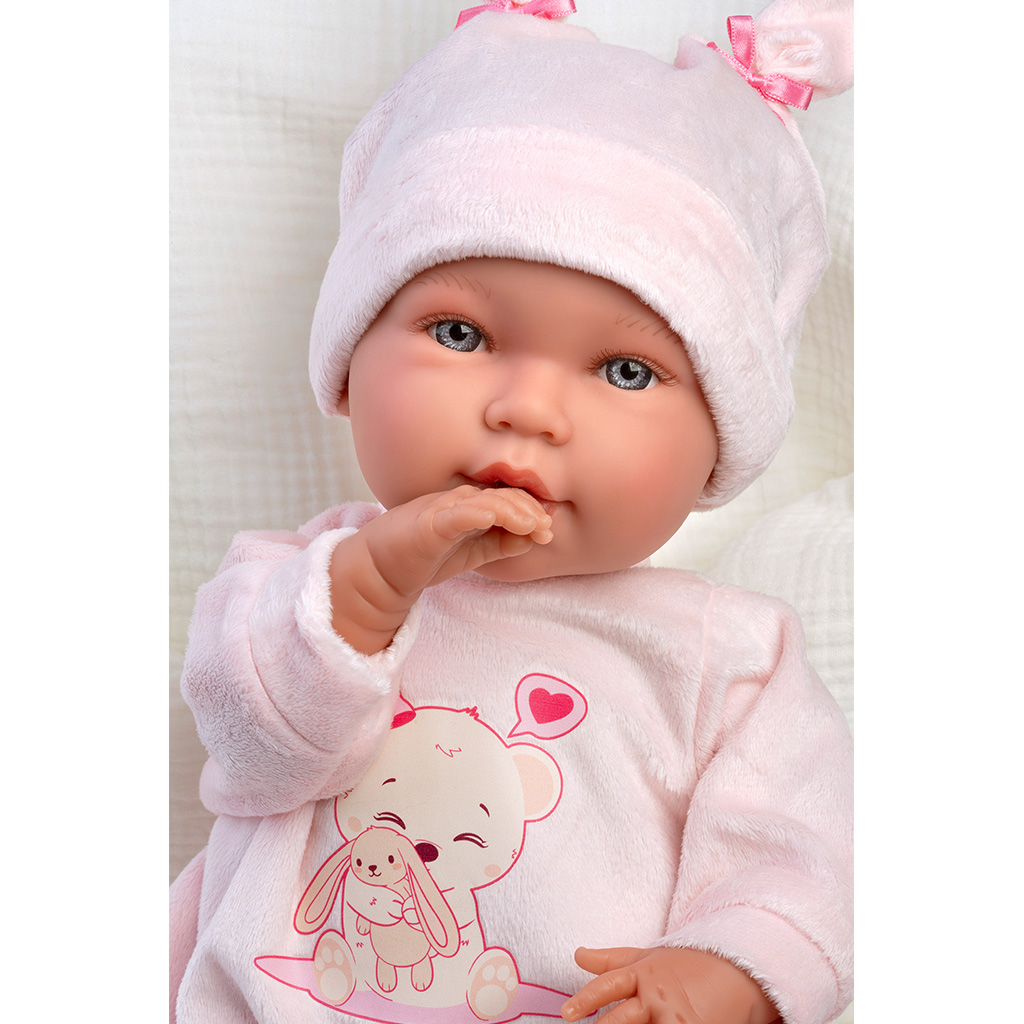 Llorens: Abril, 42 cm große weinende Babypuppe mit Hasenohrenmütze und Schlafsack kép 3