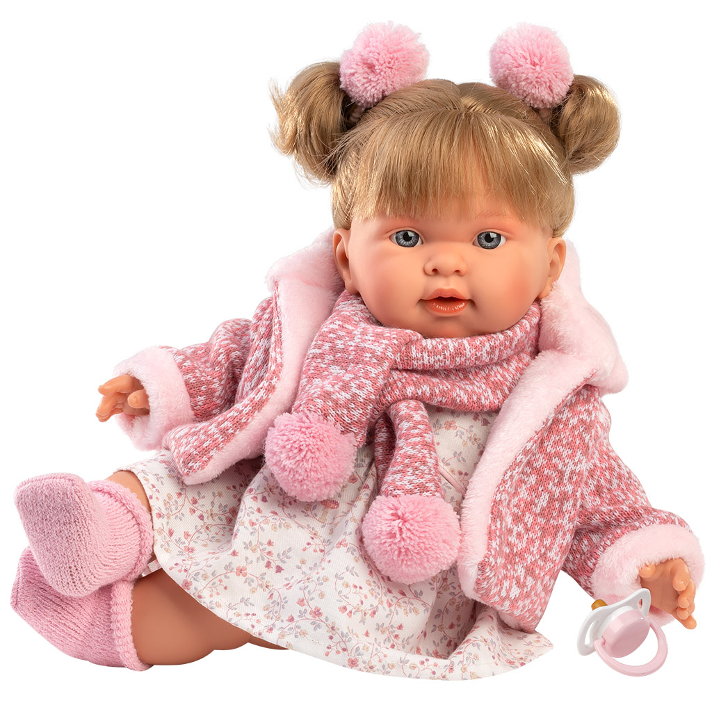 Llorens: Alexandra, 42 cm große weinende Puppe mit Schnuller im rosafarbenen Mantel. kép 2