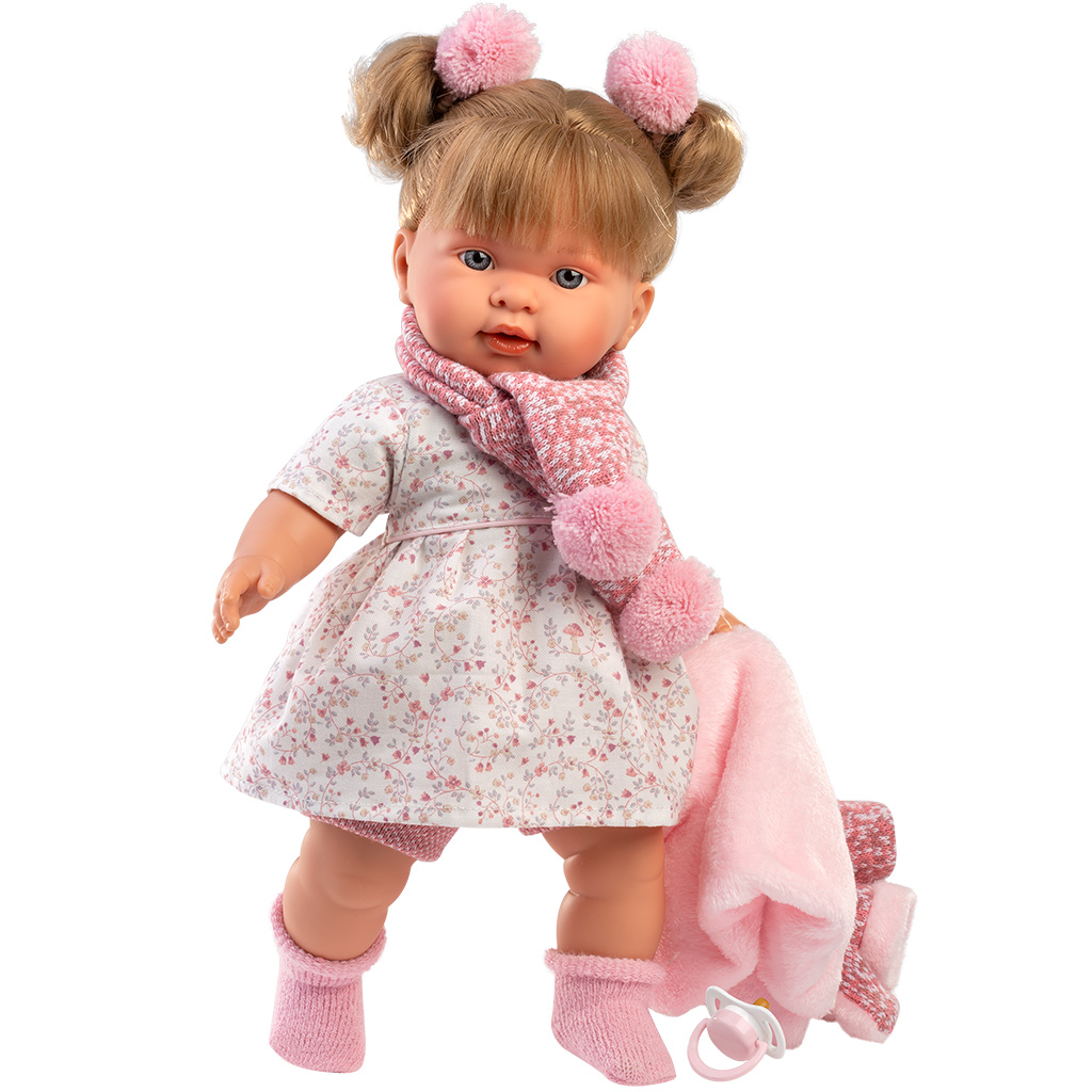 Llorens: Alexandra, 42 cm große weinende Puppe mit Schnuller im rosafarbenen Mantel. kép 3