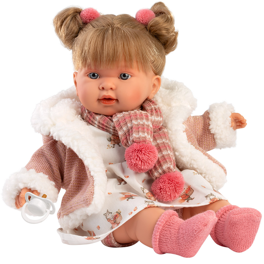 Llorens: Alexandra, 42 cm große weinende Babypuppe mit Schnuller in einem Outfit mit Tiermotiven. kép 3
