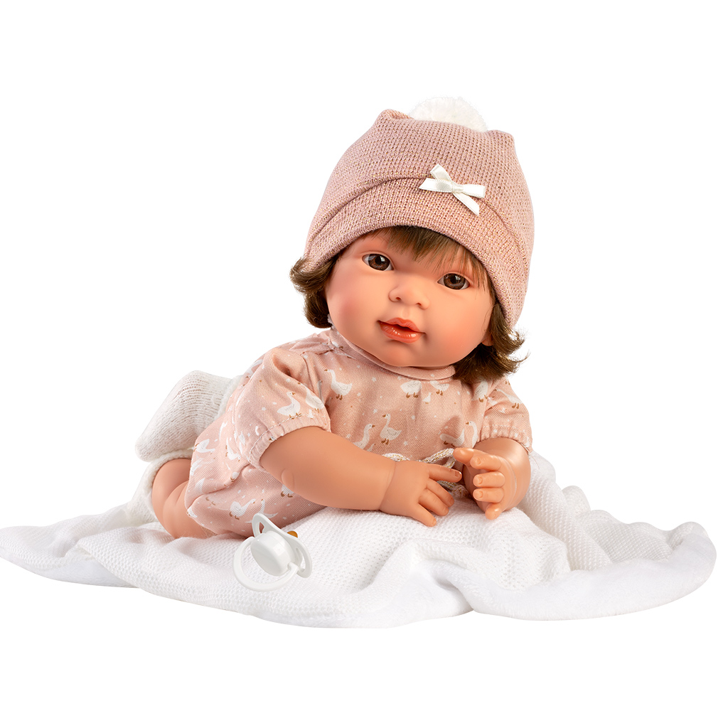 Llorens: Carla, 42 cm große weinende Puppe mit Schnuller und weißer Decke kép 2