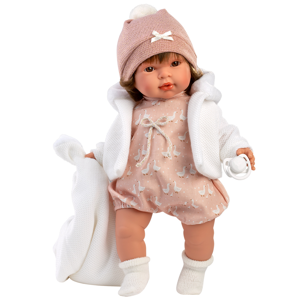 Llorens: Carla, 42 cm große weinende Puppe mit Schnuller und weißer Decke
