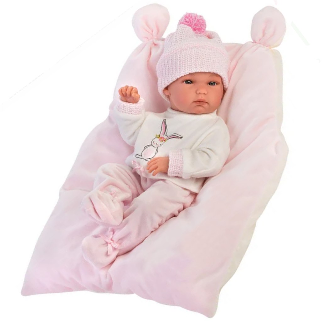 Llorens: Bimba neugeborenes Mädchenpuppe mit Kissen, Strickmütze 35cm