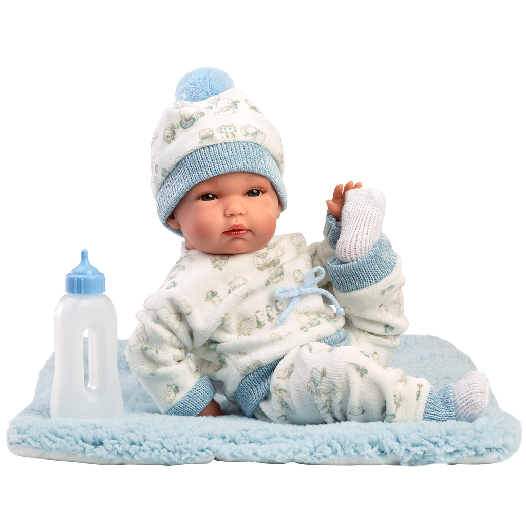 Llorens: Bimbo, 35 cm große Neugeborenenpuppe mit Babyflasche und Decke. kép 2