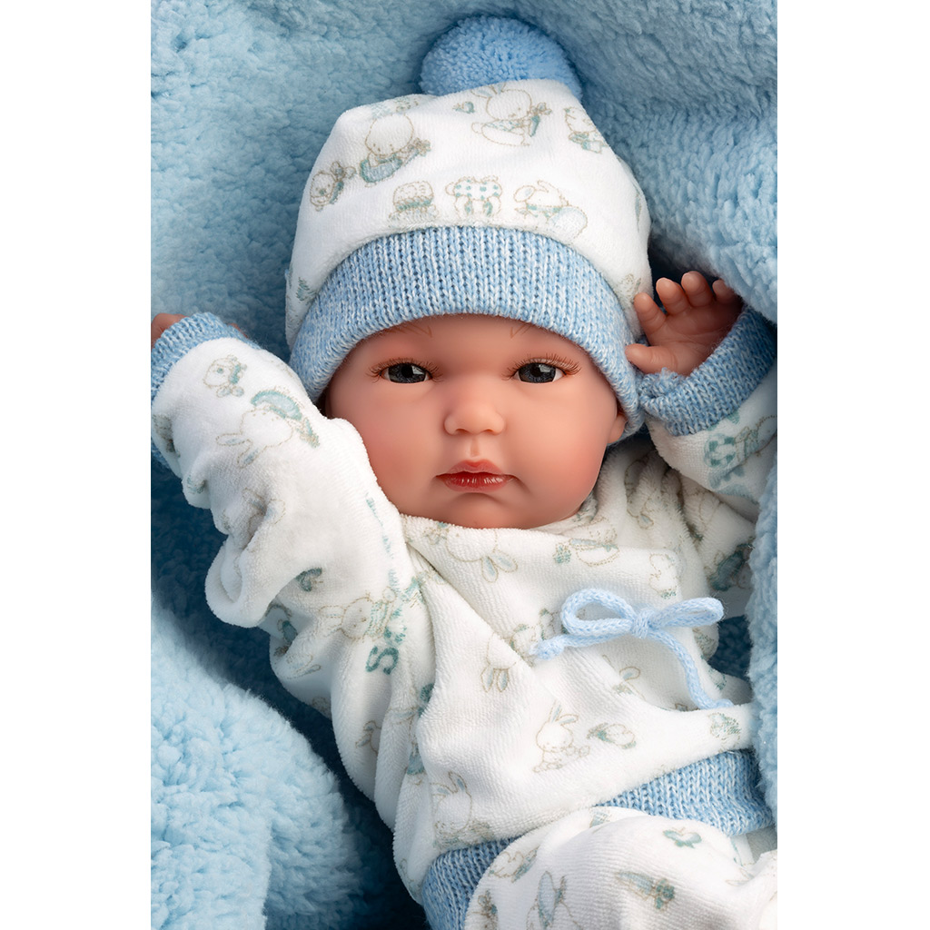 Llorens: Bimbo, 35 cm große Neugeborenenpuppe mit Babyflasche und Decke. kép 3