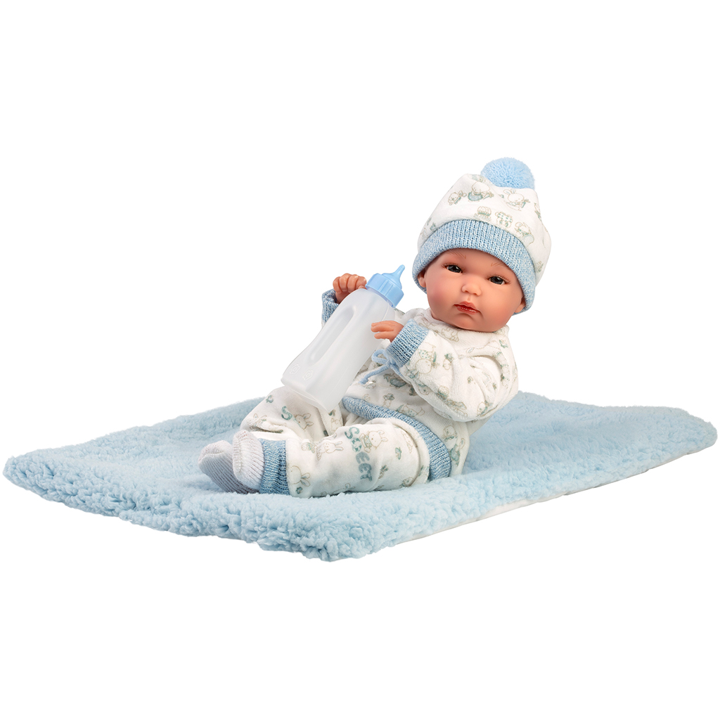 Llorens: Bimbo, 35 cm große Neugeborenenpuppe mit Babyflasche und Decke.