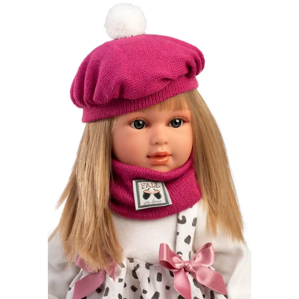Llorens: 40 cm große Carla Puppe mit rosa Mütze und modischer Handtasche kép 4