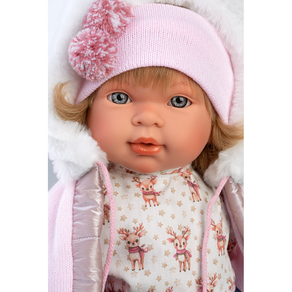 Llorens: Carla, 42 cm große weinende Puppe mit Schnuller in blauem Rock. kép 3