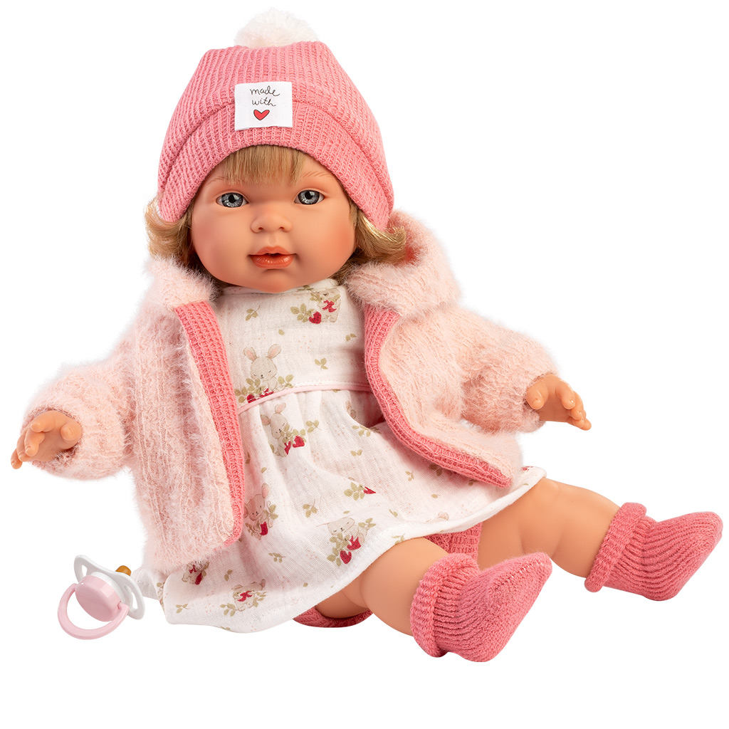 Llorens: Carla, 42 cm große weinende Puppe mit Schnuller und Mütze mit Herzchen. kép 3