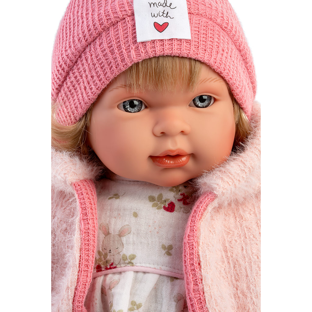 Llorens: Carla, 42 cm große weinende Puppe mit Schnuller und Mütze mit Herzchen. kép 4