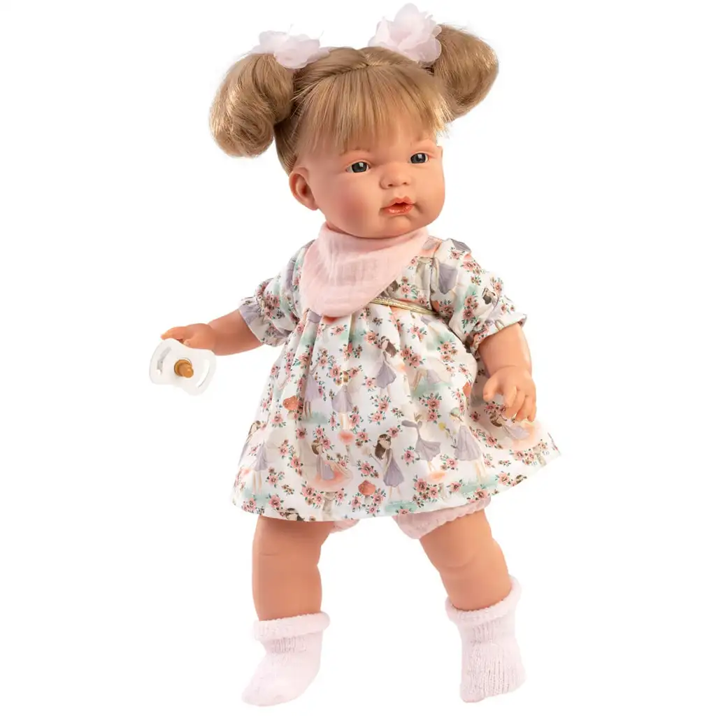 Llorens: Joelle 38 cm große weinende Puppe mit Schnuller in Sommerkleidung kép 2