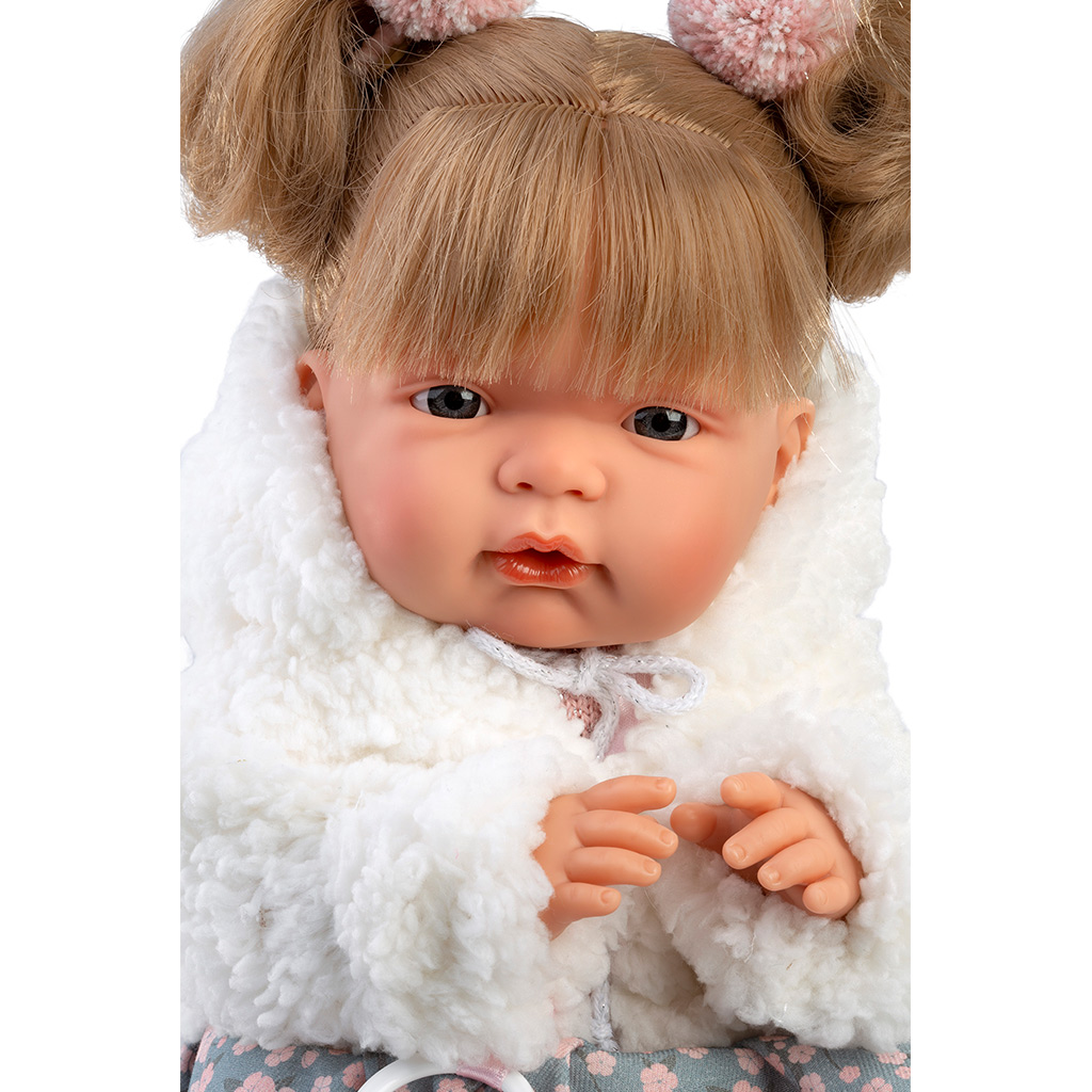 Llorens: Joelle, 38 cm große weinende Puppe mit Schnuller im weißen Mantel. kép 4