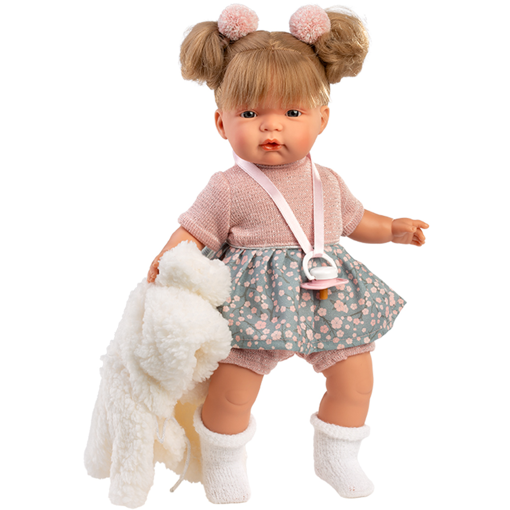 Llorens: Joelle, 38 cm große weinende Puppe mit Schnuller im weißen Mantel. kép 2