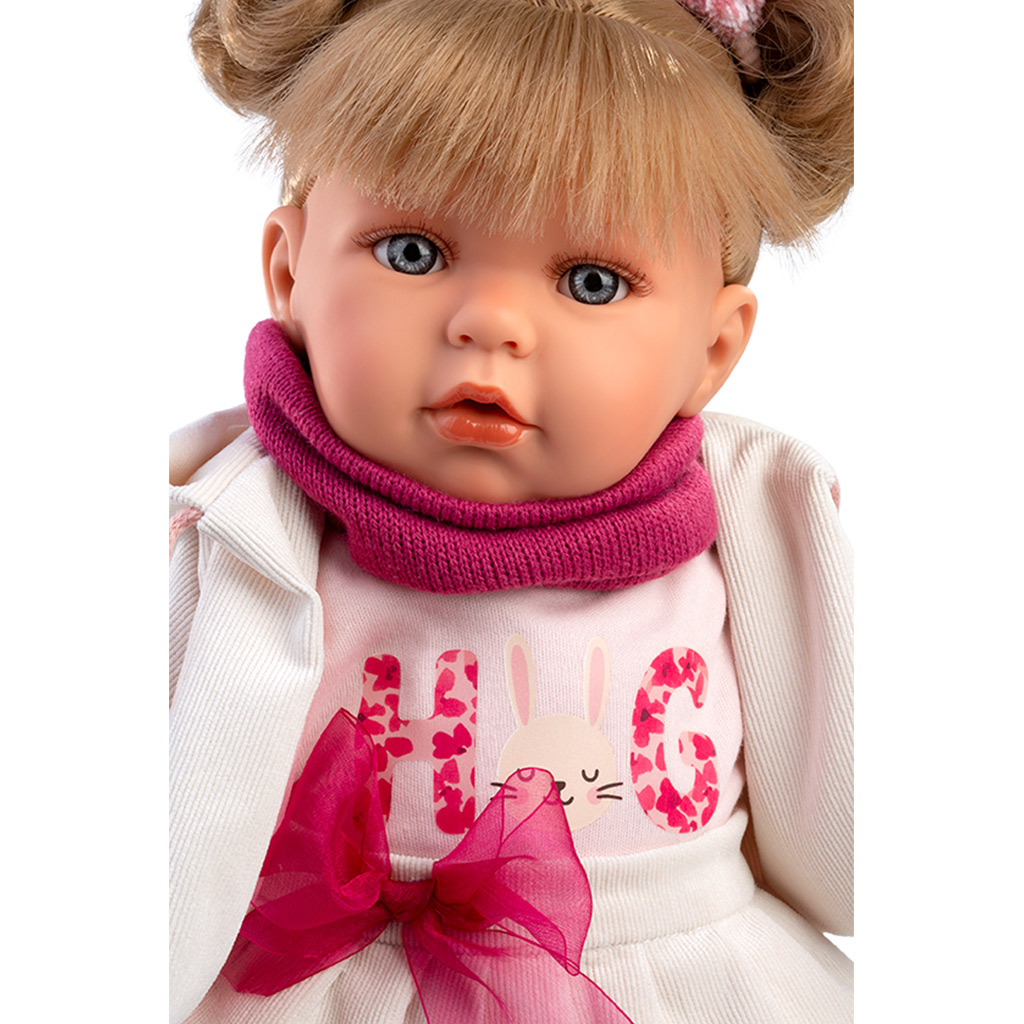 Llorens: Júlia, 42 cm große weinende Puppe mit Schnuller in einem Rock mit Schleife. kép 2