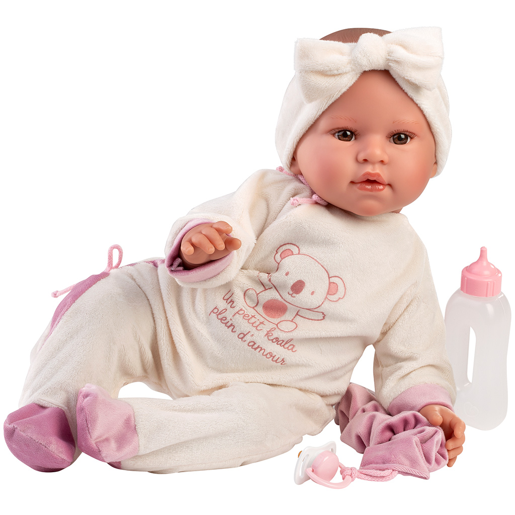 Llorens: Lea, 45 cm große weinende Puppe mit Schnuller im Koala-Strampler. kép 2