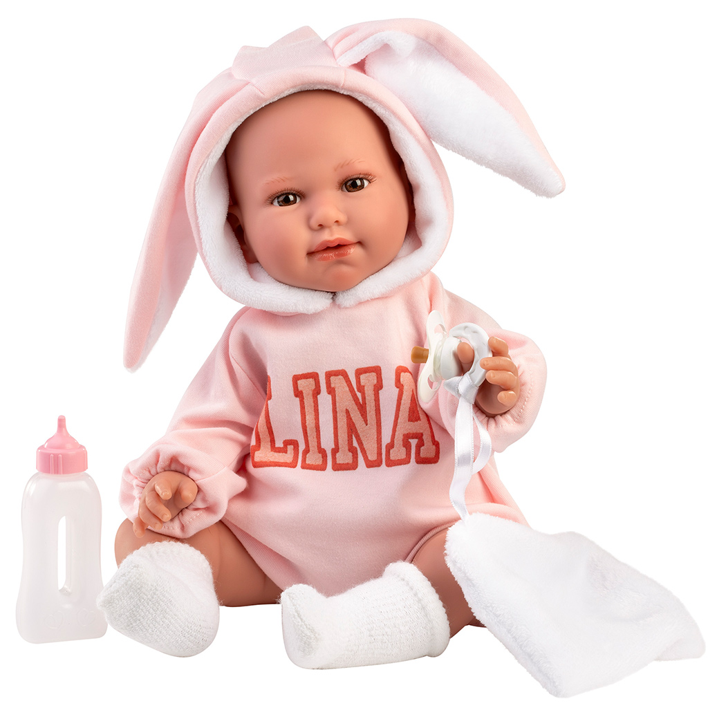 Llorens: Lina, 45 cm große weinende Babypuppe im Baby-Outfit mit Hasenohren