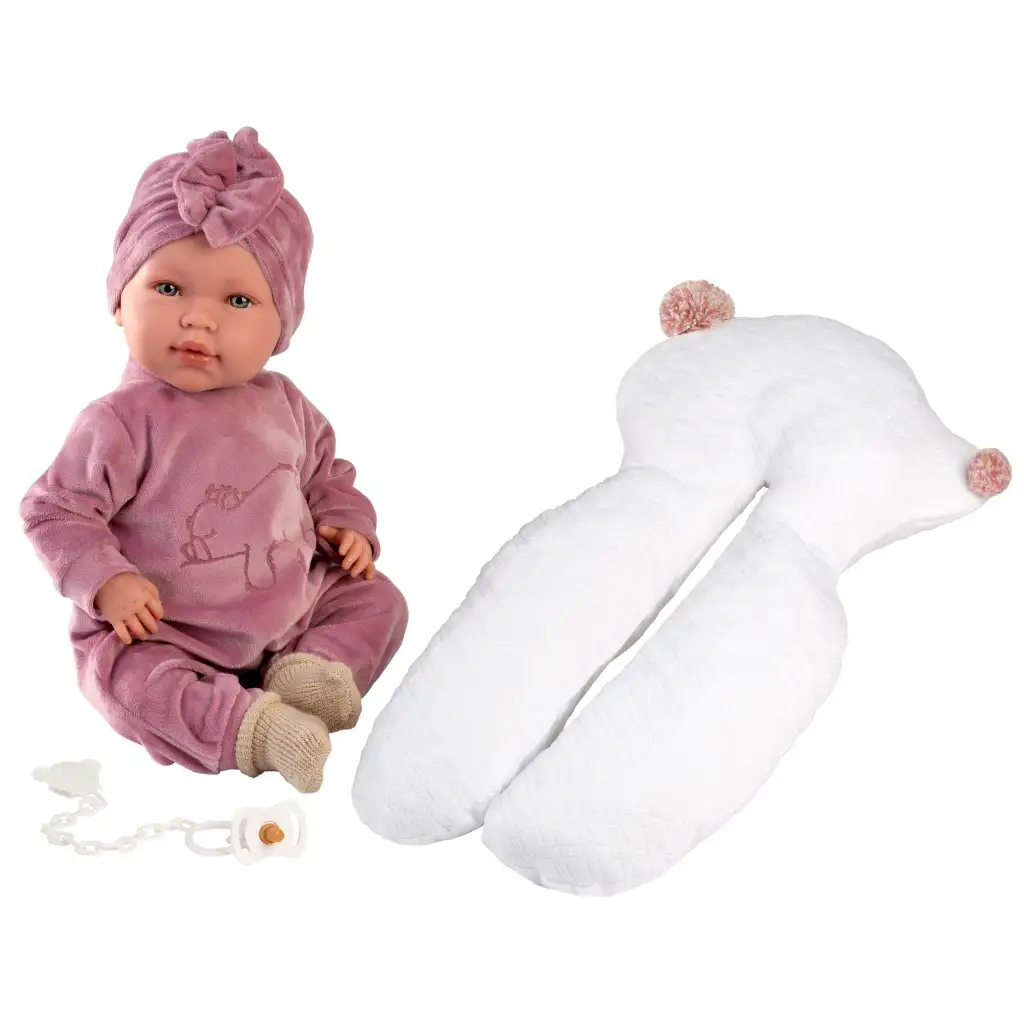 Llorens: Mimi Llorana 42cm Puppe mit Geräusch, im Bärenstrampler mit Kissen kép 3