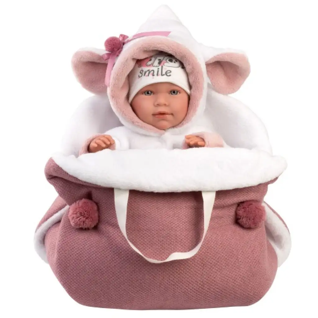 Llorens: Mimi Llorana 42cm weinende Neugeborenenpuppe mit Tragekorb kép 2