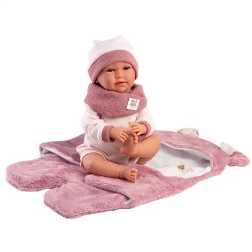 Llorens: Mimi 42 cm große weinende Puppe mit rosa Bärenohren und weichem Schlafsack kép 3