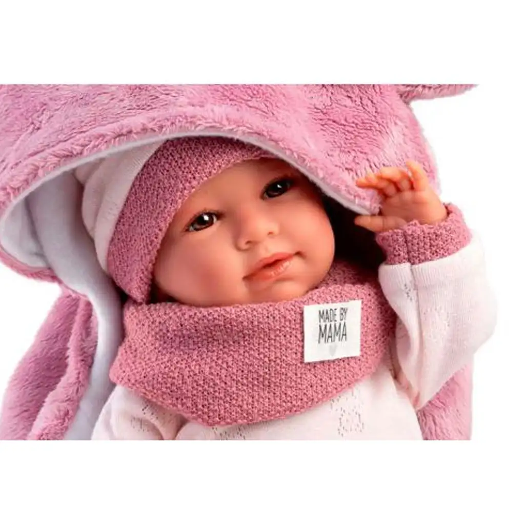 Llorens: Mimi 42 cm große weinende Puppe mit rosa Bärenohren und weichem Schlafsack kép 4