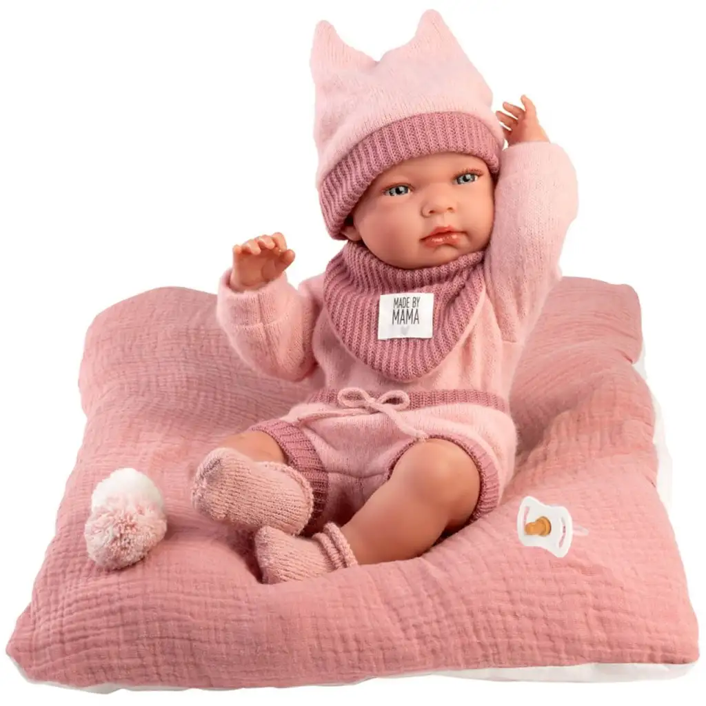 Llorens: Nica újszülött lány baba rózsaszín ruhában párnával 38cm kép 1