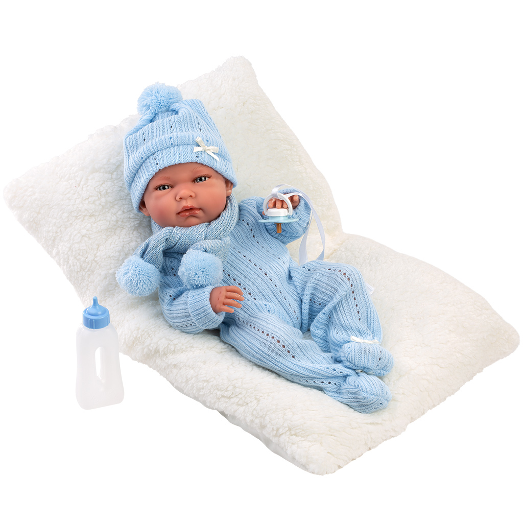 Llorens: Nico, 40 cm große Neugeborenenpuppe mit Fläschchen und Kissen. kép 3
