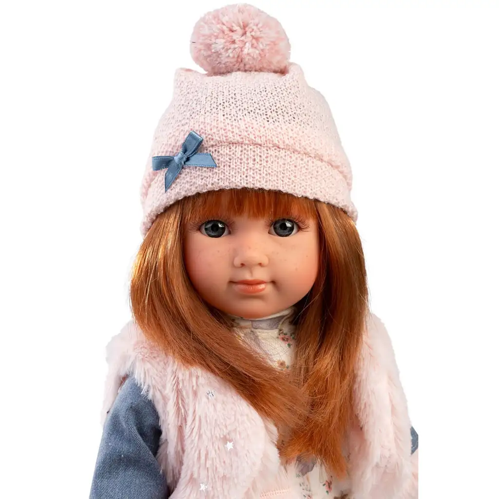 Llorens: Nicole 35 cm große Puppe mit roten Haaren und rosa Weste kép 4