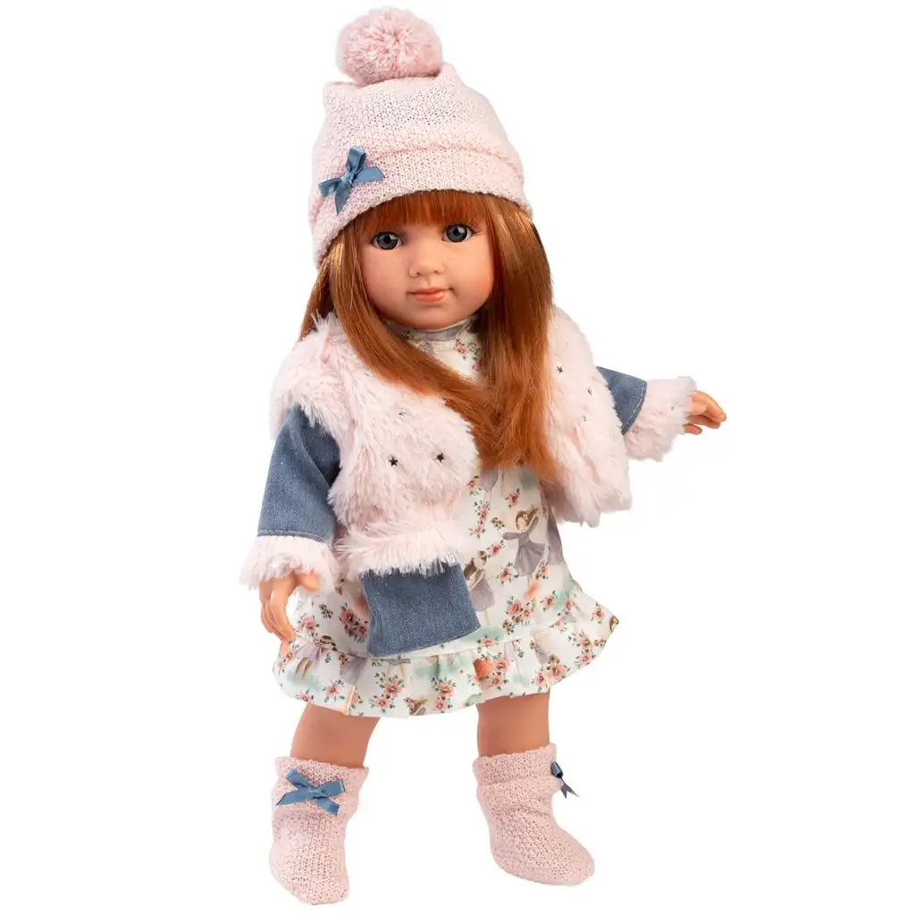 Llorens: Nicole 35 cm große Puppe mit roten Haaren und rosa Weste kép 2