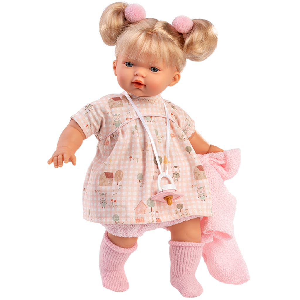 Llorens: Roberta, 33 cm große Puppe mit Schnuller in einem rosa Cardigan. kép 2