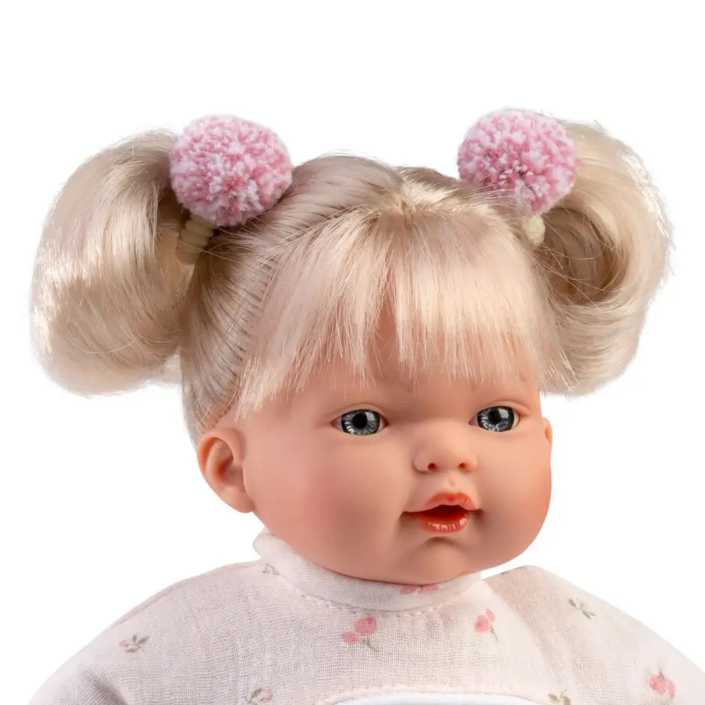 Llorens: Roberta 33 cm große weinende Puppe mit Schnuller im geblümten Kleid kép 2