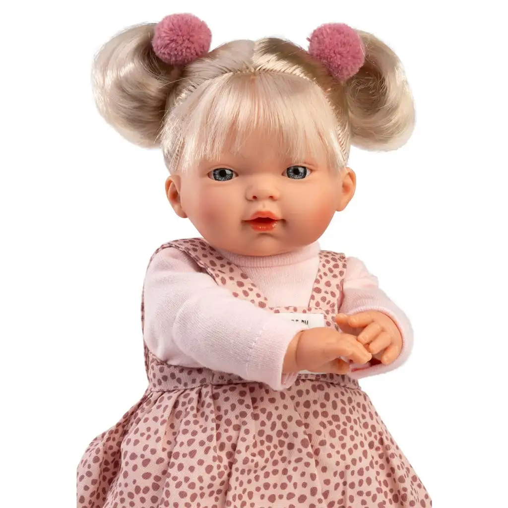Llorens: Roberta 33 cm große weinende Puppe mit Schnuller im gepunkteten Kleid kép 2