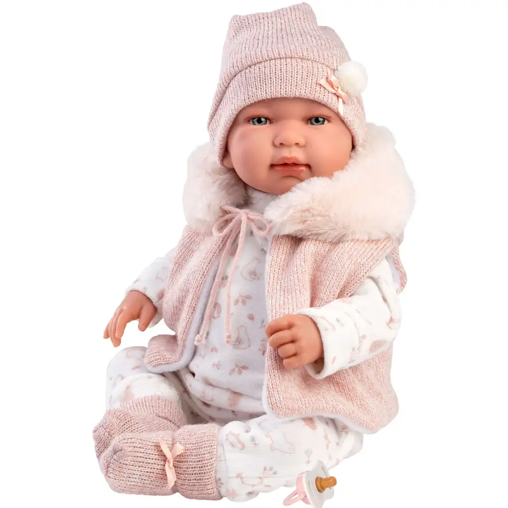 Llorens: Tina 44cm Neugeborenenpuppe in rosa Kapuzenweste kép 2