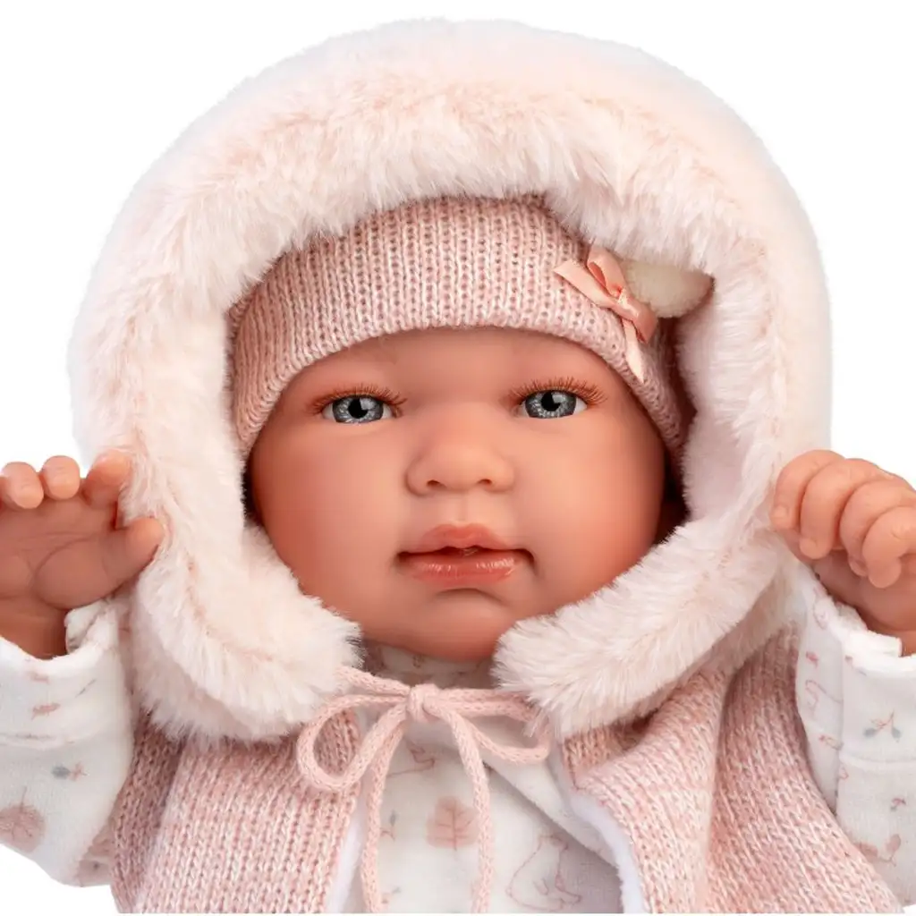 Llorens: Tina 44cm Neugeborenenpuppe in rosa Kapuzenweste kép 3