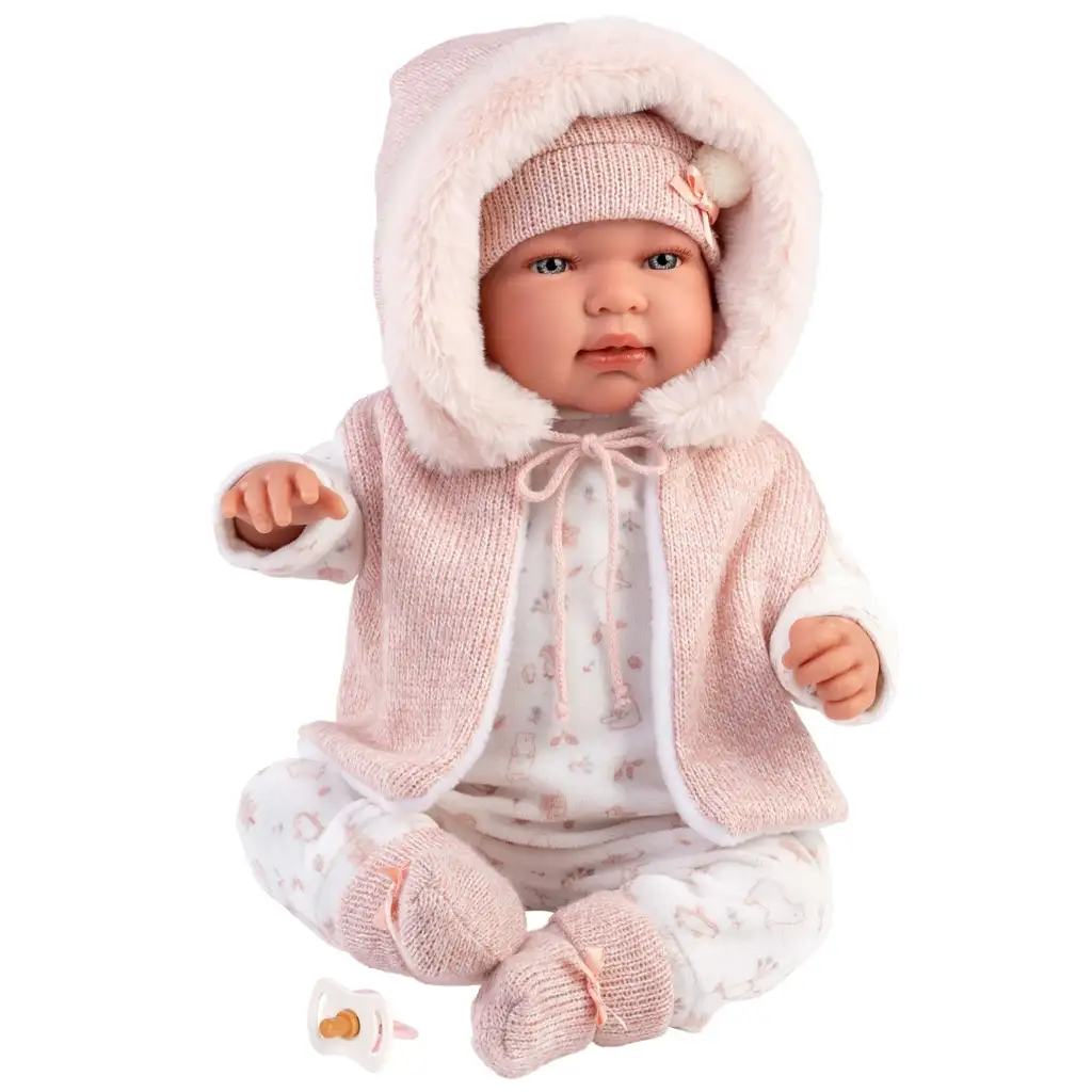 Llorens: Tina 44cm Neugeborenenpuppe in rosa Kapuzenweste kép 4