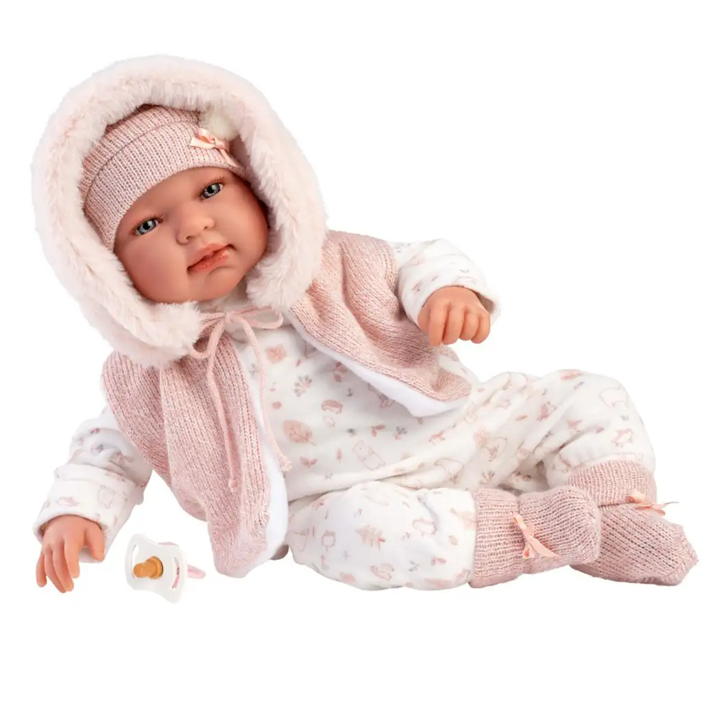 Llorens: Tina 44cm Neugeborenenpuppe in rosa Kapuzenweste