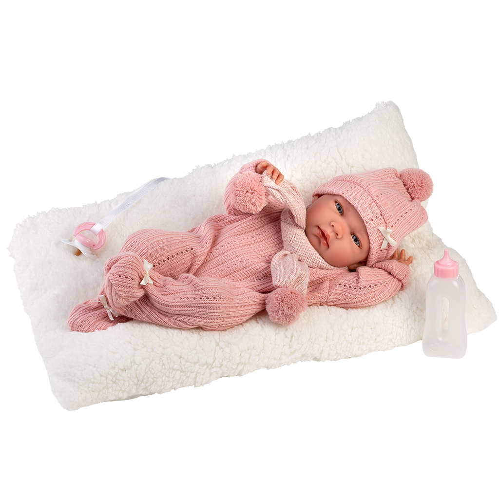 Llorens: Nica, 40 cm große Neugeborenenpuppe mit Babyflasche und Kissen