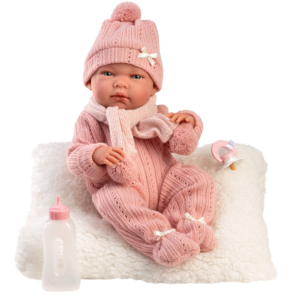 Llorens: Nica, 40 cm große Neugeborenenpuppe mit Babyflasche und Kissen kép 2