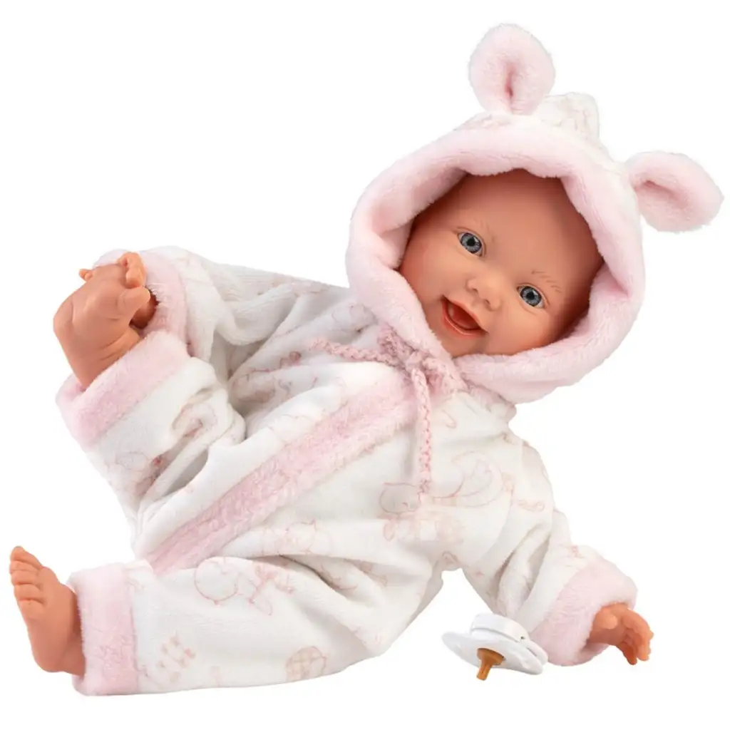 Llorens: Mädchen-Baby-Puppe in weichem Storchmuster-Schlafanzug 31cm kép 2