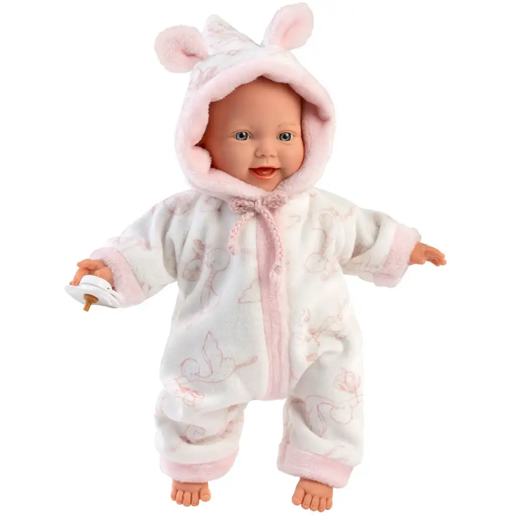 Llorens: Mädchen-Baby-Puppe in weichem Storchmuster-Schlafanzug 31cm kép 3