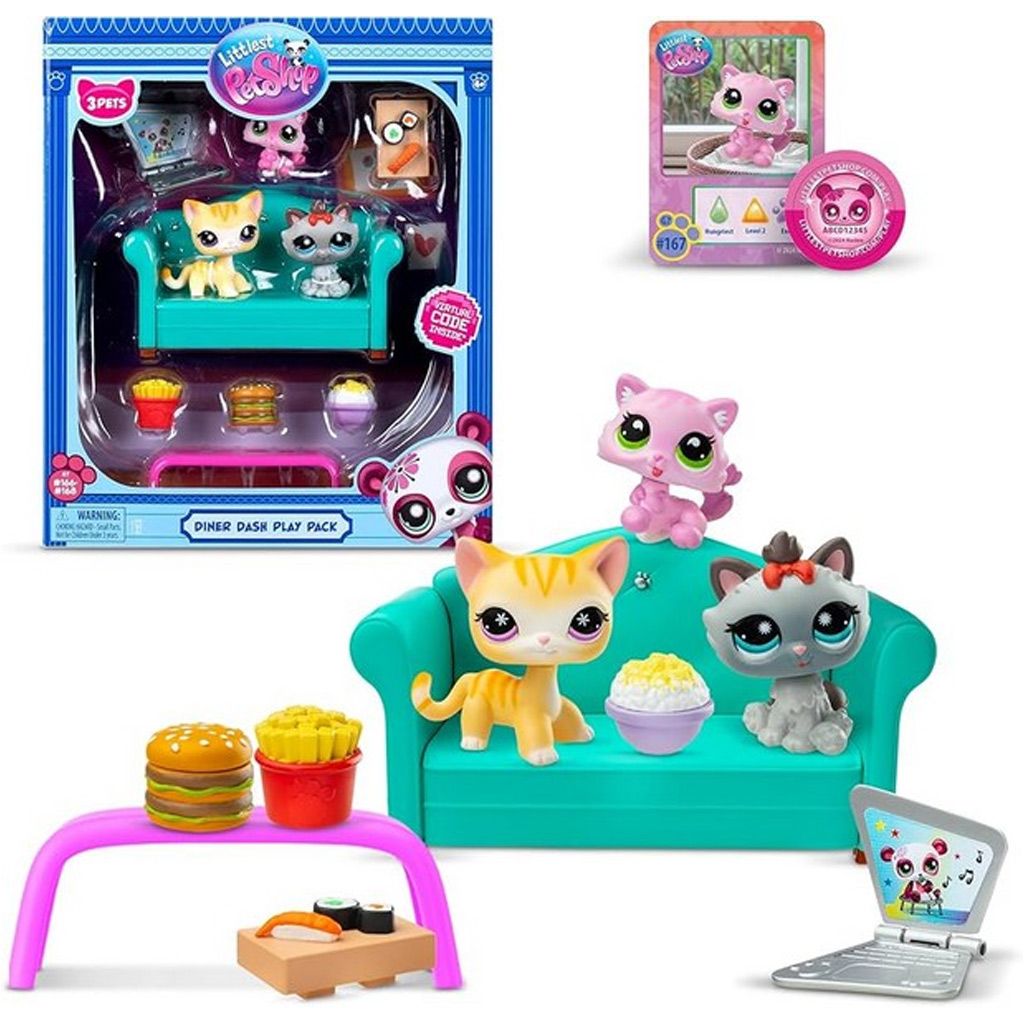 Littlest Pet Shop: Diner Dash 3db-os játékszett cica figurákkal kép 1