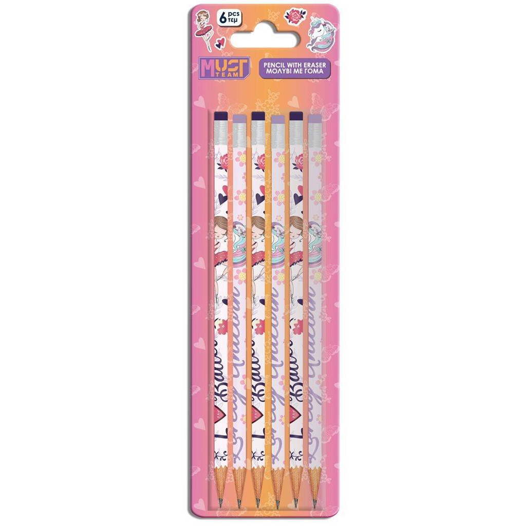 Luna: Mädchenset Bleistifte mit Radiergummi, 6 Stück