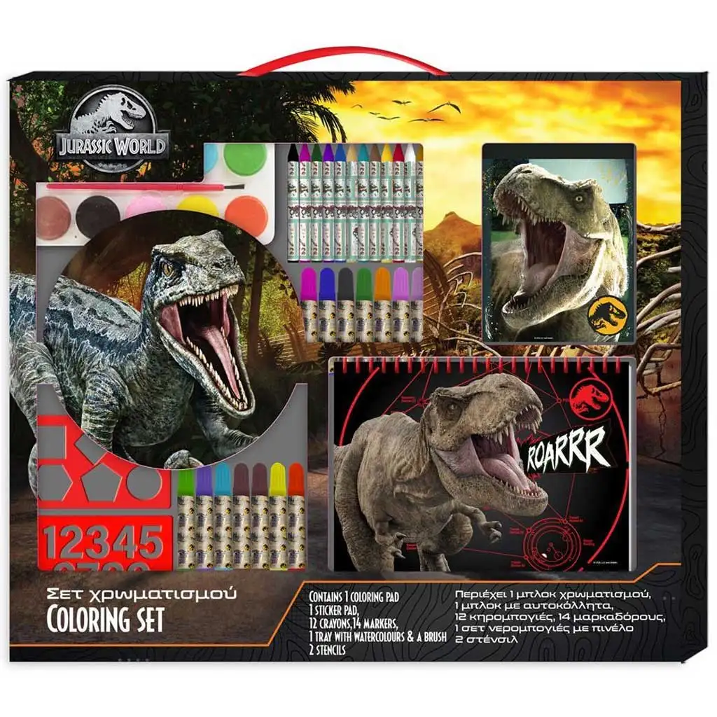 Luna: Jurassic World színező szett sablonnal és matricával 54x47cm kép 1
